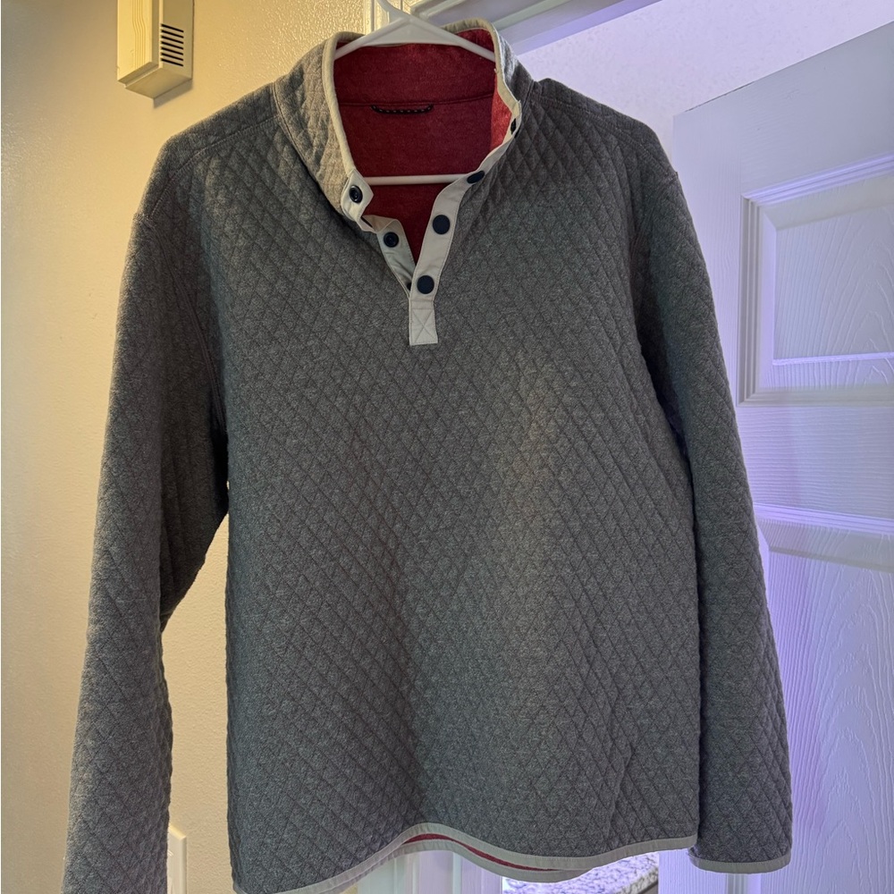 Southern Tide Reversible Grey and Crimson Pullover